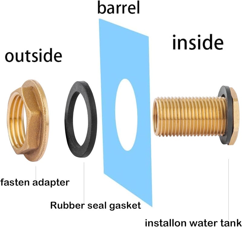 BILBAL 2 PCS Bulkhead Fitting, Solid Brass, 3/8" NPT Female-1/2" NPT Male Water Tank Connector for Rain Barrels, Aquariums, Water Tanks, 2 Rubber Rings Stablizing - Image 5